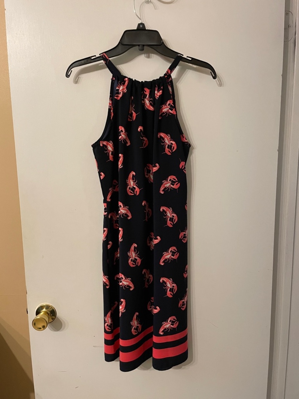 Crown & Ivy Navy Halter Midi Dress with Pink Crab Print